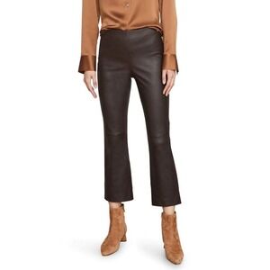 Vince Cropped Leather Pull-On Pants Hickory Chocolate Brown Flare Women Small